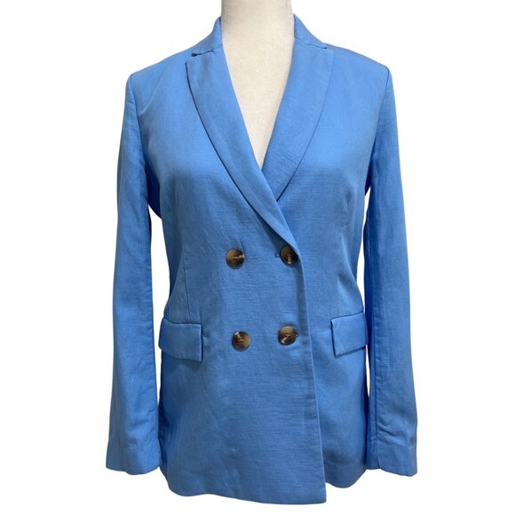 J. McLaughlin Jackets & Blazers - J. McLaughlin Womens Double-Breasted Blazer Size 2 Light Blue Linen Blend NEW